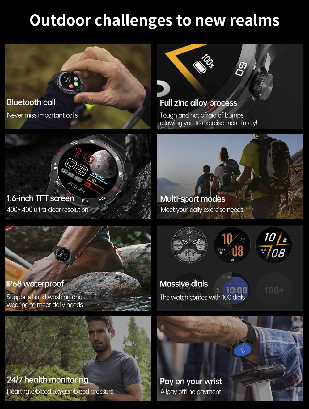 D03 Smartwatch Bluetooth Calling Sports Watch Health Monitor, IP68 Waterproof - Black