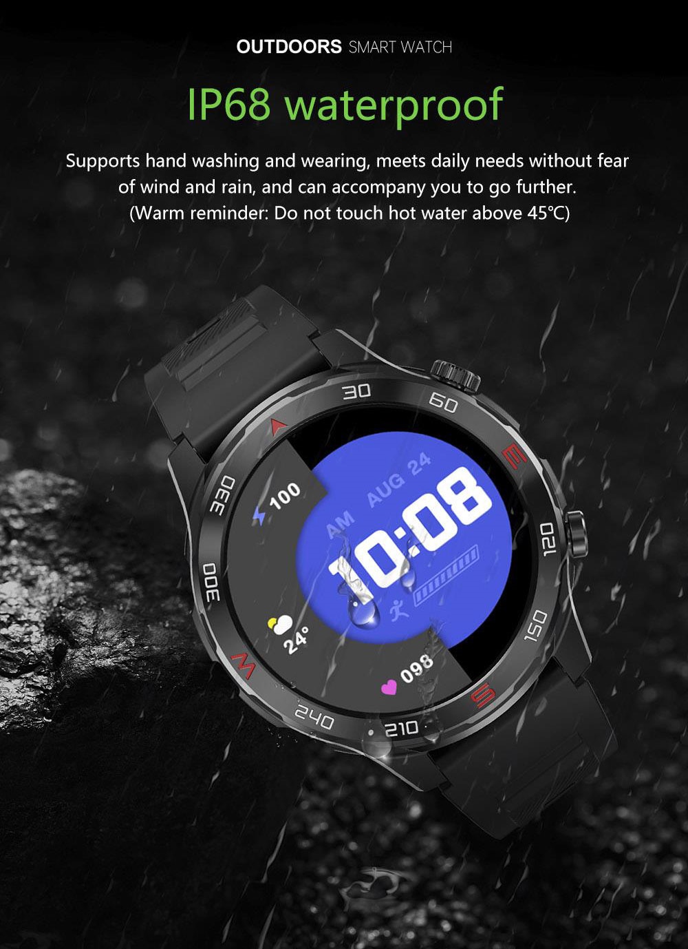 D03 Smartwatch Bluetooth Calling Sports Watch Health Monitor, IP68 Waterproof - Black