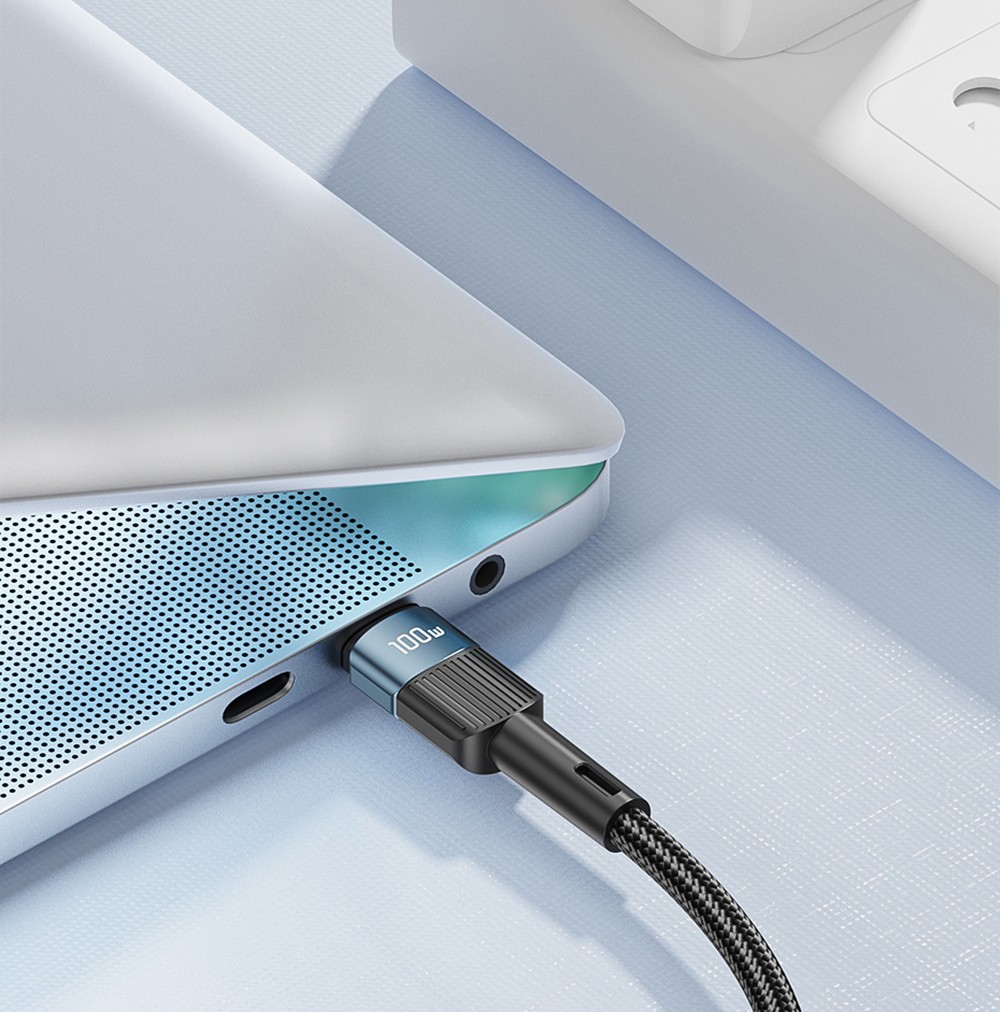 ESSAGER 100W Type-C to Type-C Data Cable, PD Fast Charging, 480Mbps Transmission Speed, for MacBook / Tablet / Huawei Samsung Mobile Phone - 2m Cable