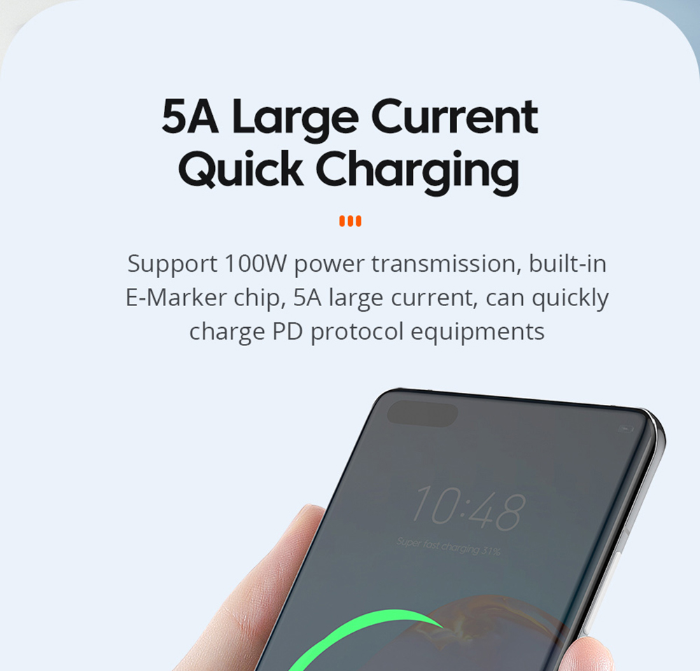 ESSAGER 100W Type-C to Type-C Data Cable, PD Fast Charging, 480Mbps Transmission Speed, for MacBook / Tablet / Huawei Samsung Mobile Phone - 2m Cable