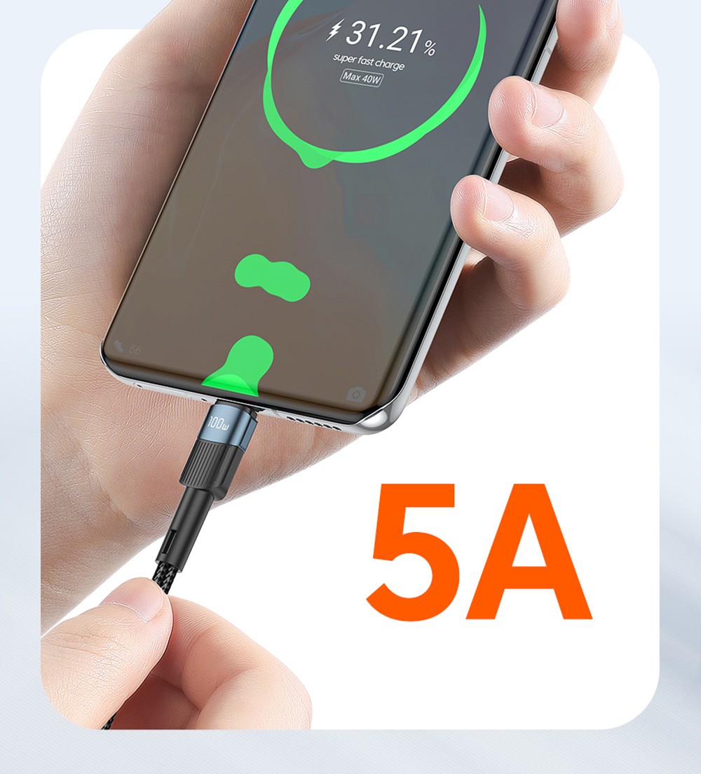 ESSAGER 100W Type-C to Type-C Data Cable, PD Fast Charging, 480Mbps Transmission Speed, for MacBook / Tablet / Huawei Samsung Mobile Phone - 2m Cable