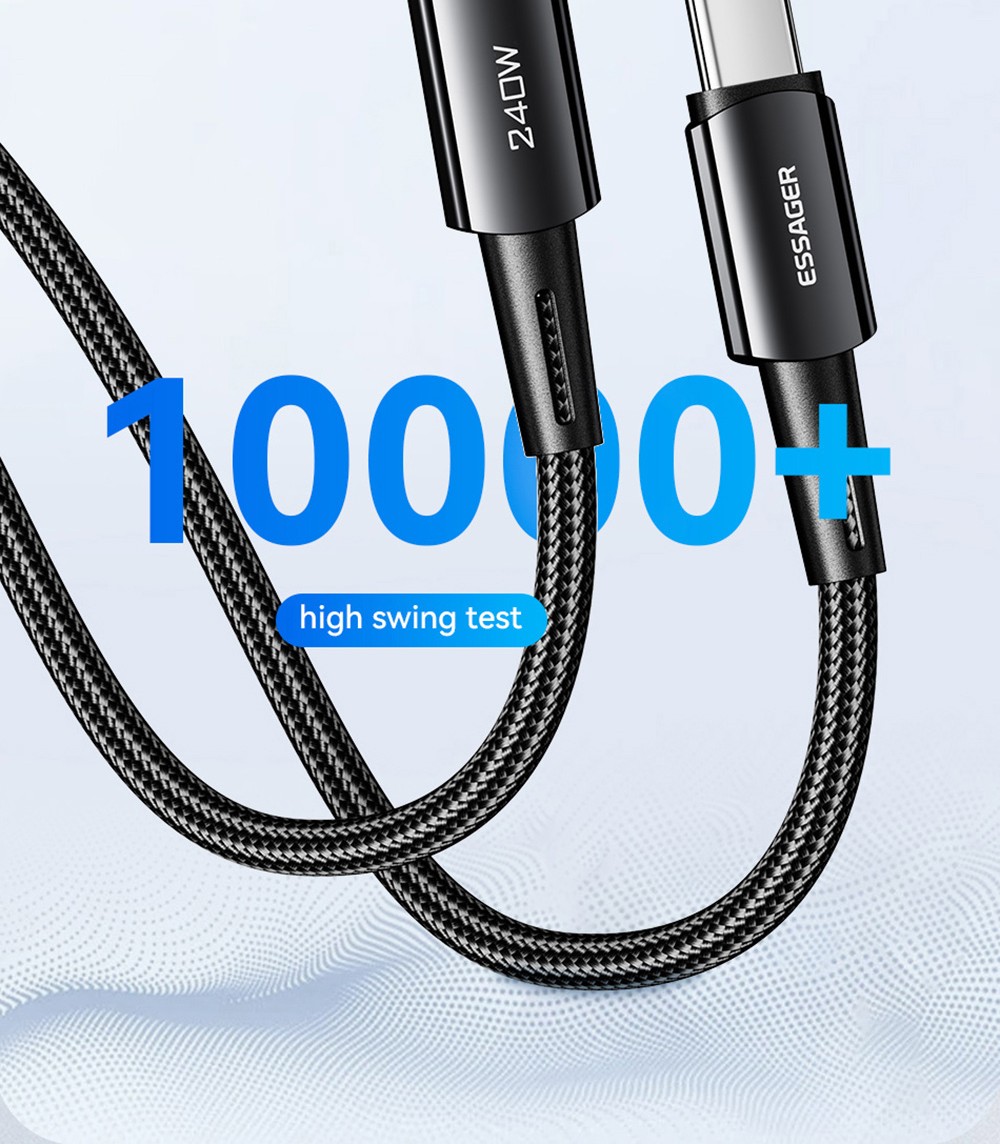 ESSAGER 240W 5A Fast Charging Data Cable, Type-C to Type-C, 480Mbps Transfer Rate, for Macbook iPad Huawei Samsung Xiaomi Redmi Mobile Phones, 1m Cable