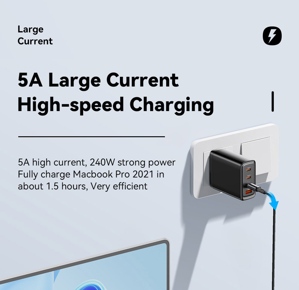 ESSAGER 240W 5A Fast Charging Data Cable, Type-C to Type-C, 480Mbps Transfer Rate, for Macbook iPad Huawei Samsung Xiaomi Redmi Mobile Phones, 1m Cable