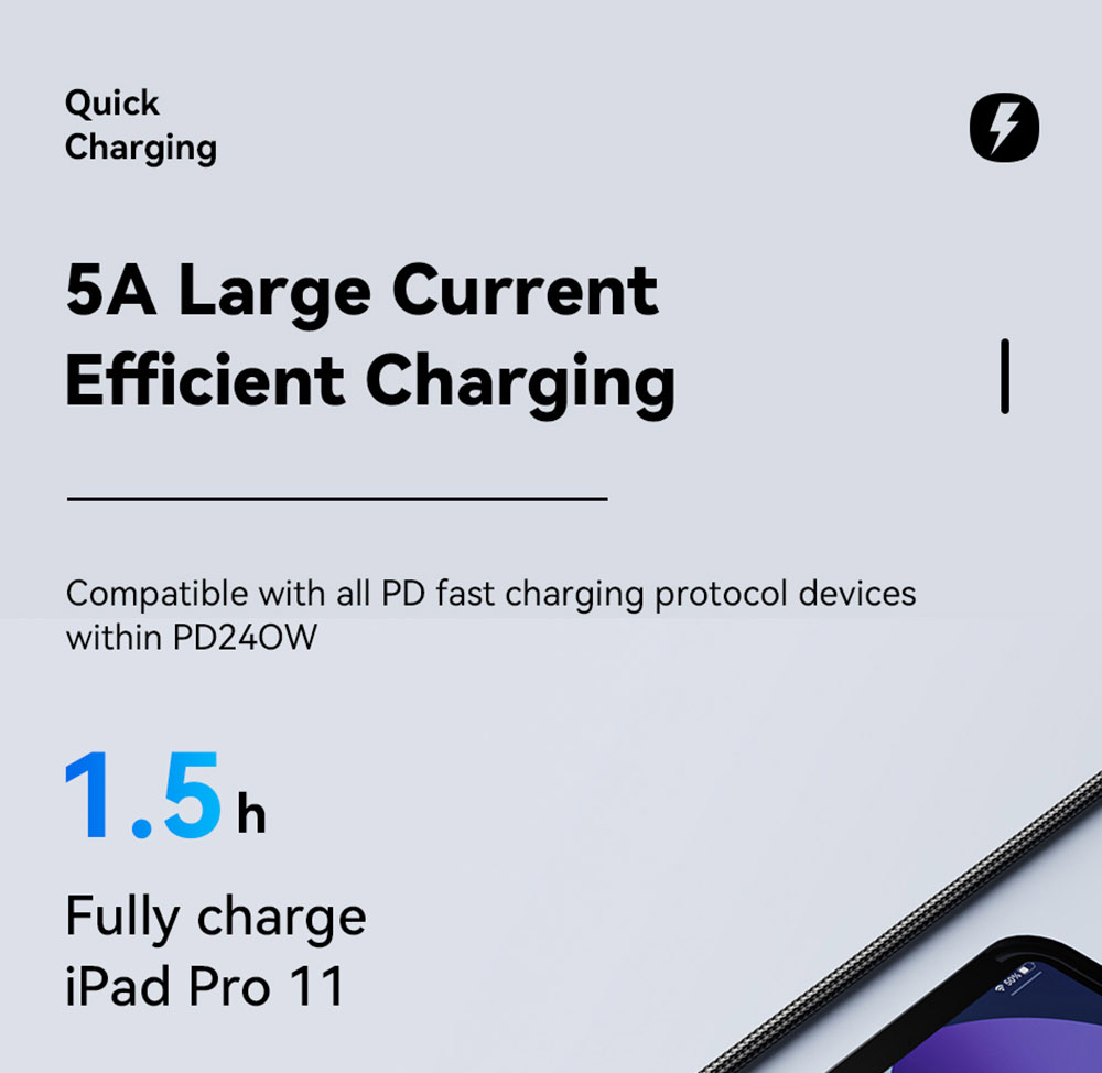 ESSAGER 240W 5A Fast Charging Data Cable, Type-C to Type-C, 480Mbps Transfer Rate, for Macbook iPad Huawei Samsung Xiaomi Redmi Mobile Phones, 1m Cable