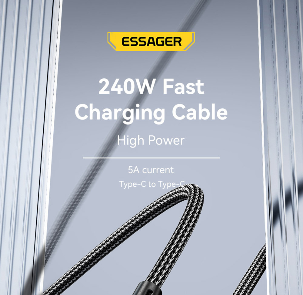 ESSAGER 240W 5A Fast Charging Data Cable, Type-C to Type-C, 480Mbps Transfer Rate, for Macbook iPad Huawei Samsung Xiaomi Redmi Mobile Phones, 2m Cable