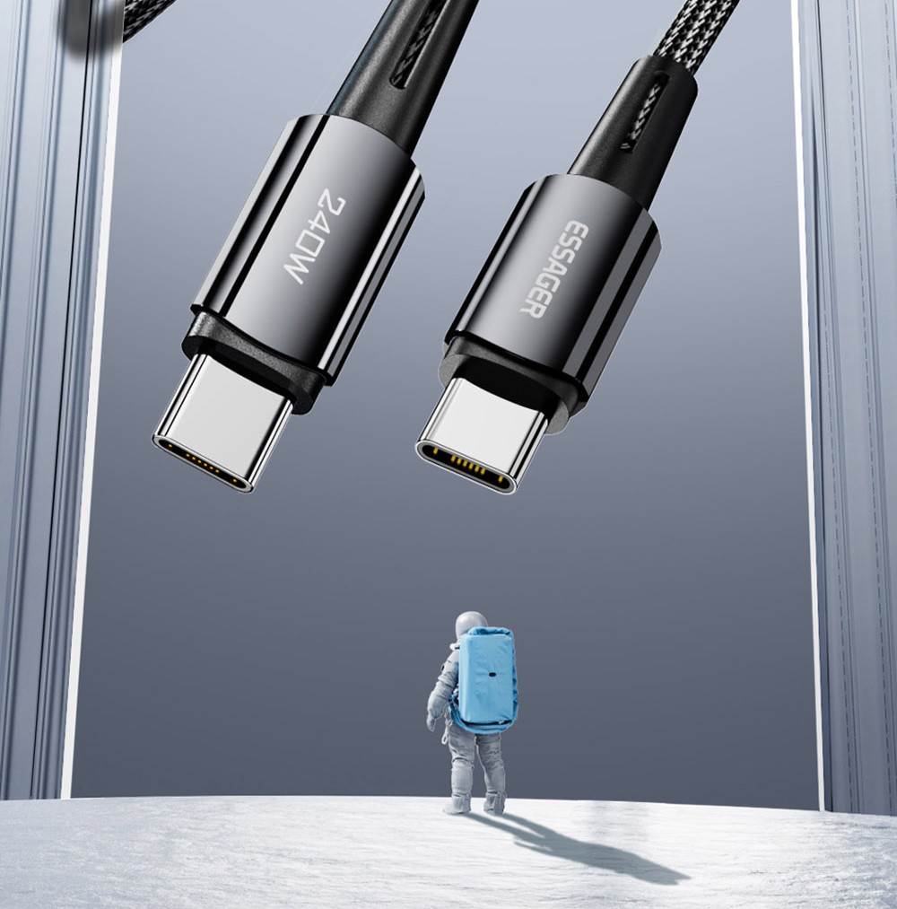 ESSAGER 240W 5A Fast Charging Data Cable, Type-C to Type-C, 480Mbps Transfer Rate, for Macbook iPad Huawei Samsung Xiaomi Redmi Mobile Phones, 2m Cable