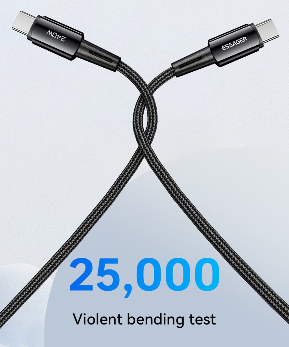 ESSAGER 240W 5A Fast Charging Data Cable, Type-C to Type-C, 480Mbps Transfer Rate, for Macbook iPad Huawei Samsung Xiaomi Redmi Mobile Phones, 2m Cable