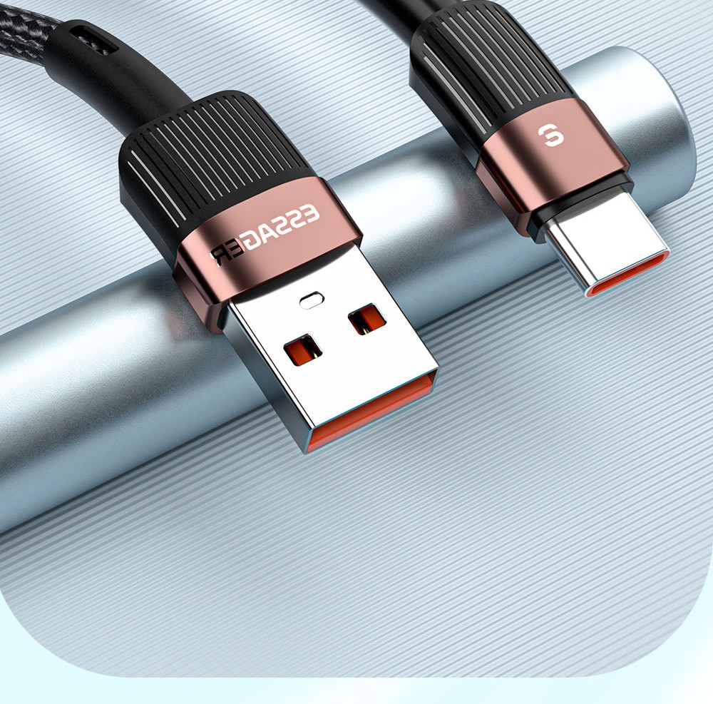 ESSAGER 66W Fast Charge Data Cable, USB-A to Type-C, 480Mbps Transfer Rate, for Huawei OPPO Samsung Mobile Phones, 1m Cable - Khaki