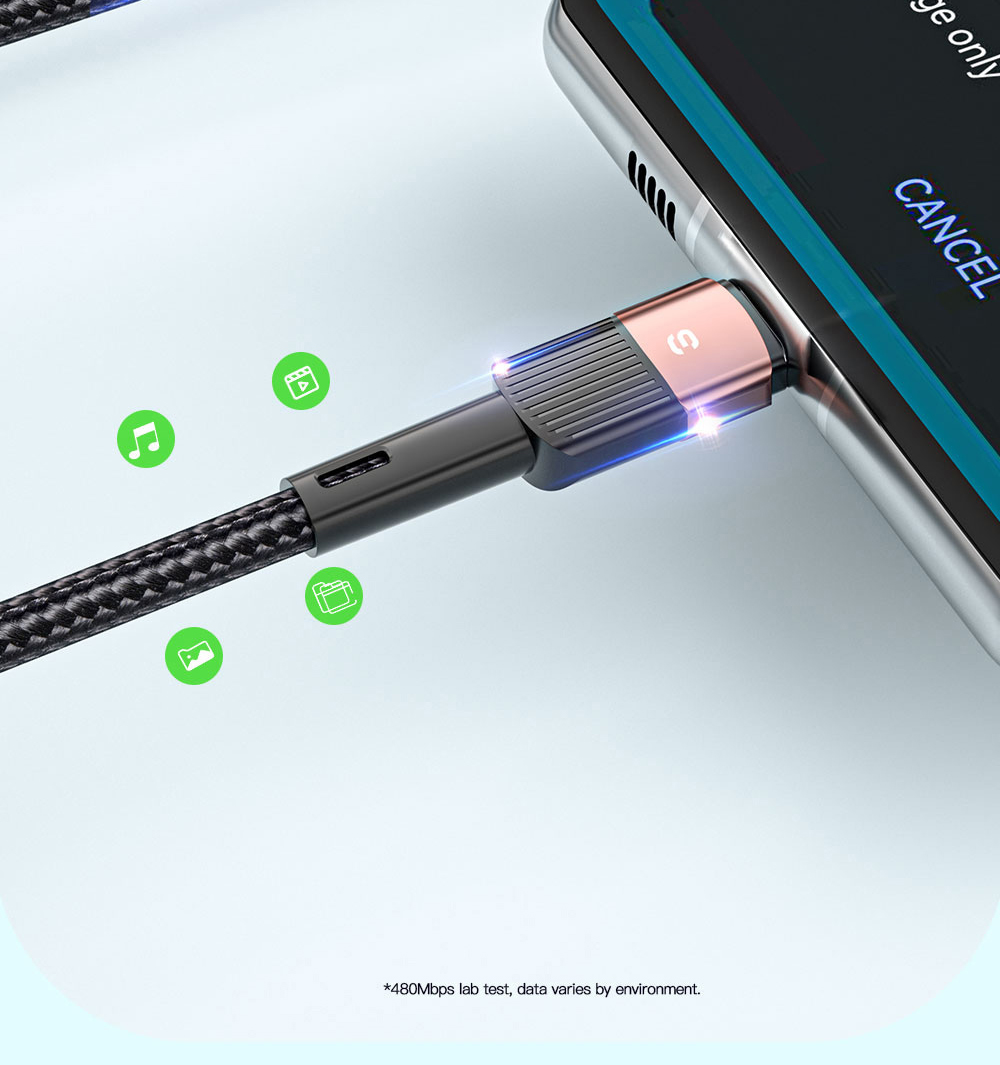 ESSAGER 66W Fast Charge Data Cable, USB-A to Type-C, 480Mbps Transfer Rate, for Huawei OPPO Samsung Mobile Phones, 2m Cable - Khaki