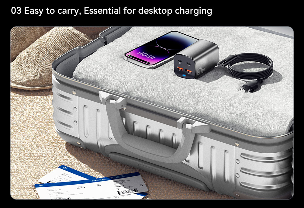 ESSAGER 67W GaN Desktop Charger, 2 USB-A + 2 Type-C, PD3.0 QC 3.0 Fast Charging, Intelligent Charging Protection, for MacBook Samsung POPC iPhone 15 Laptop - EU Plug