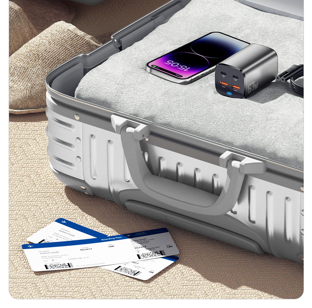 ESSAGER 67W GaN Desktop Charger, 2 USB-A + 2 Type-C, PD3.0 QC 3.0 Fast Charging, Intelligent Charging Protection, for MacBook Samsung POPC iPhone 15 Laptop - UK Plug