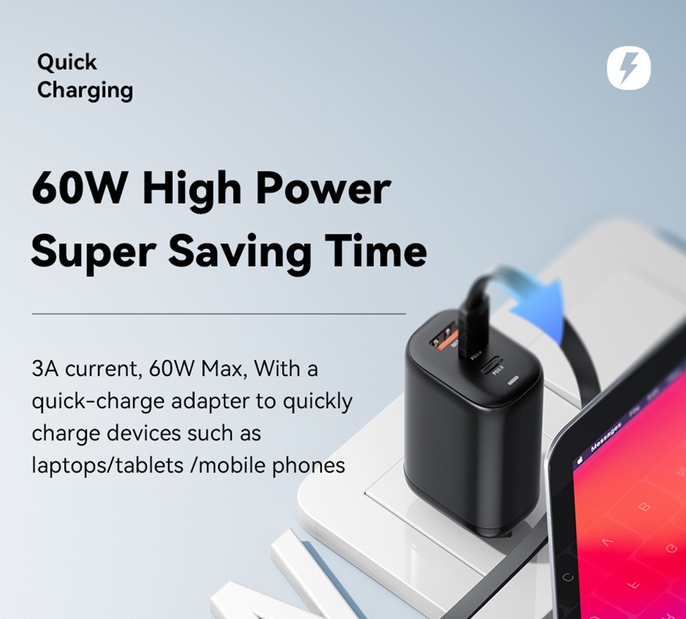 ESSAGER Type-C To Type-C Data Cable, USB Micro Lightning Connectors, PD 60W Fast Charging, 480Mbps Transmission Rate, Travel Multifunctional Charge Cord with Storage Box, for Laptops / Tablets / Mobile Phones - Black