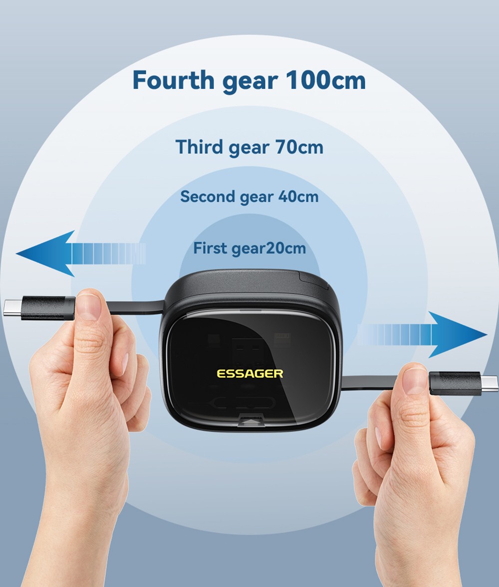 ESSAGER Type-C To Type-C Data Cable, USB Micro Lightning Connectors, PD 60W Fast Charging, 480Mbps Transmission Rate, Travel Multifunctional Charge Cord with Storage Box, for Laptops / Tablets / Mobile Phones - Black