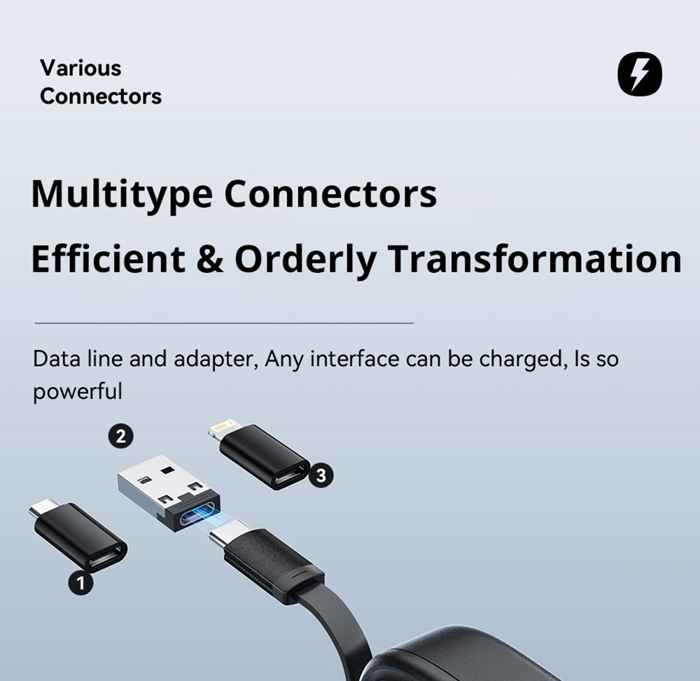 ESSAGER Type-C To Type-C Data Cable, USB Micro Lightning Connectors, PD 60W Fast Charging, 480Mbps Transmission Rate, Travel Multifunctional Charge Cord with Storage Box, for Laptops / Tablets / Mobile Phones - Black