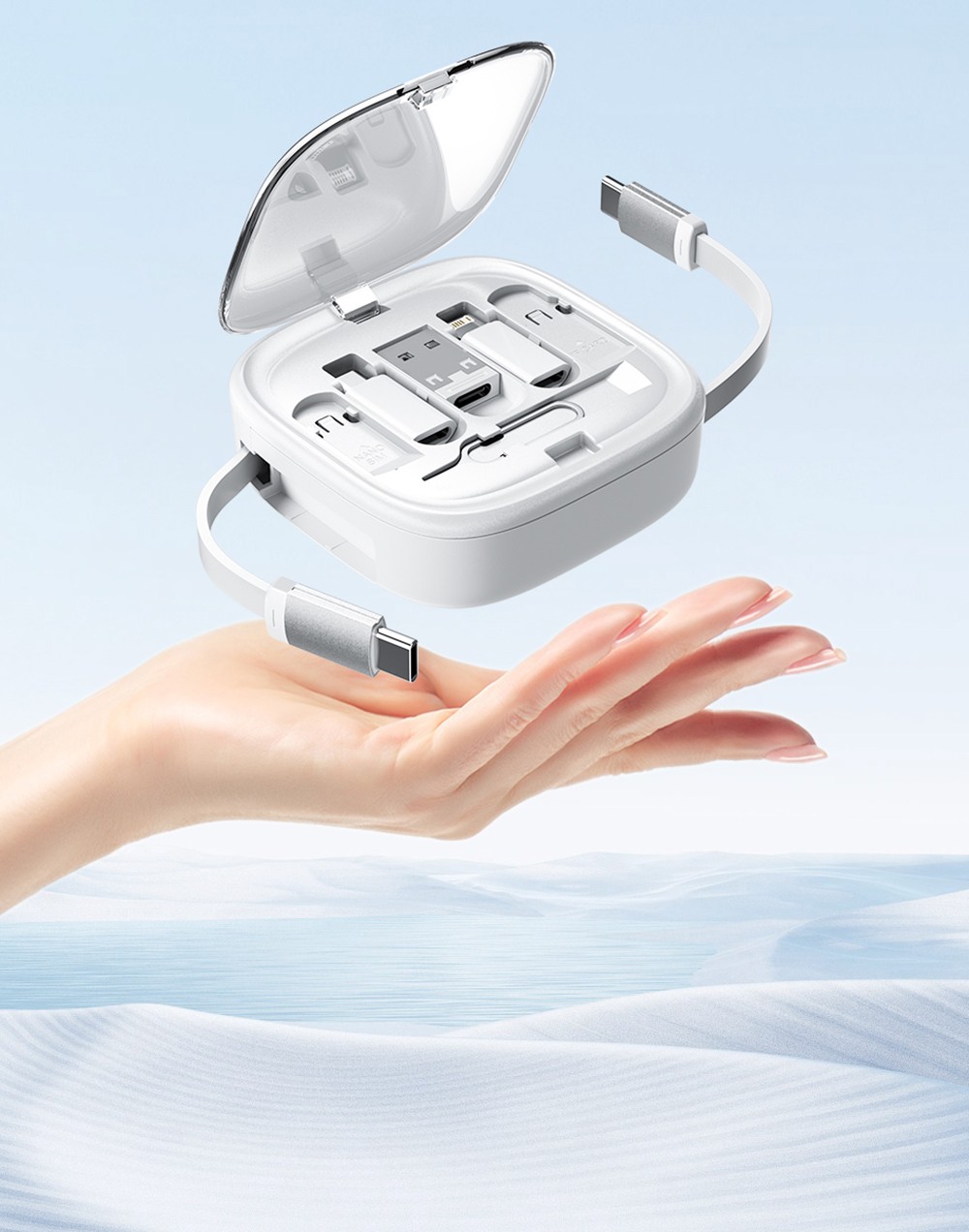 ESSAGER Type-C To Type-C Data Cable, USB Micro Lightning Connectors, PD 60W Fast Charging, 480Mbps Transmission Rate, Travel Multifunctional Charge Cord with Storage Box, for Laptops / Tablets / Mobile Phones - White