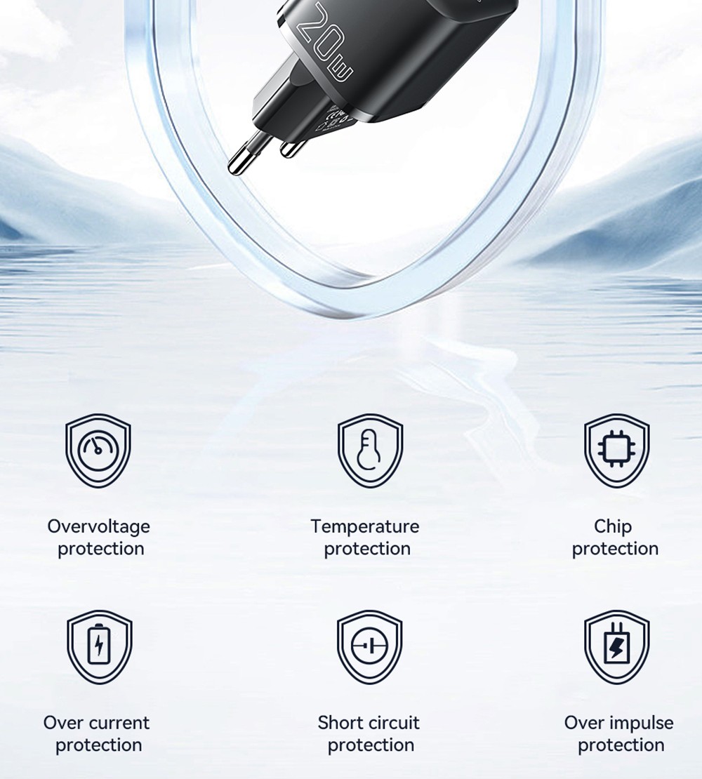 ESSAGER 20W GaN Charger, USB-A Type-C Dual Port, QC 3.0 PD 3.0 Quick Charging, EU Plug, for iPhone Huawei Samsung Mobile Phones Tablets - White