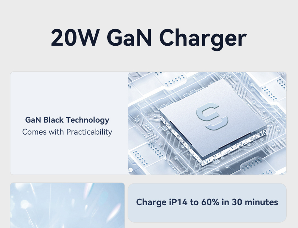 ESSAGER 20W GaN Charger, USB-A Type-C Dual Port, QC 3.0 PD 3.0 Quick Charging, EU Plug, for iPhone Huawei Samsung Mobile Phones Tablets - White