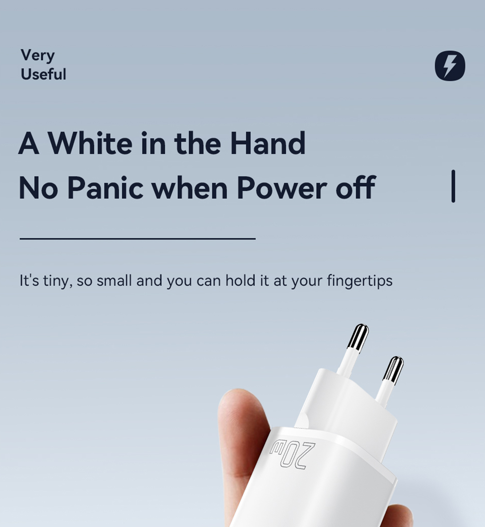 ESSAGER 20W GaN Charger, USB-A Type-C Dual Port, QC 3.0 PD 3.0 Quick Charging, EU Plug, for iPhone Huawei Samsung Mobile Phones Tablets - White