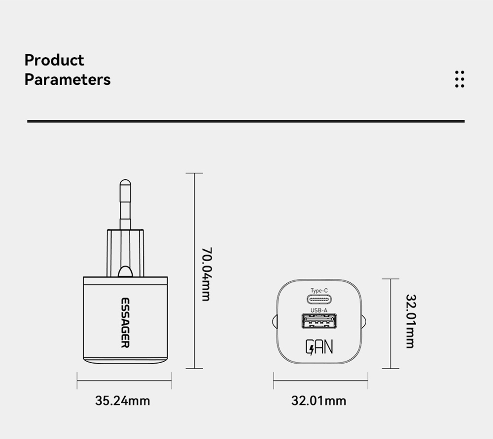 Essager W Usb A Type C Gan Charger White Eu Plug