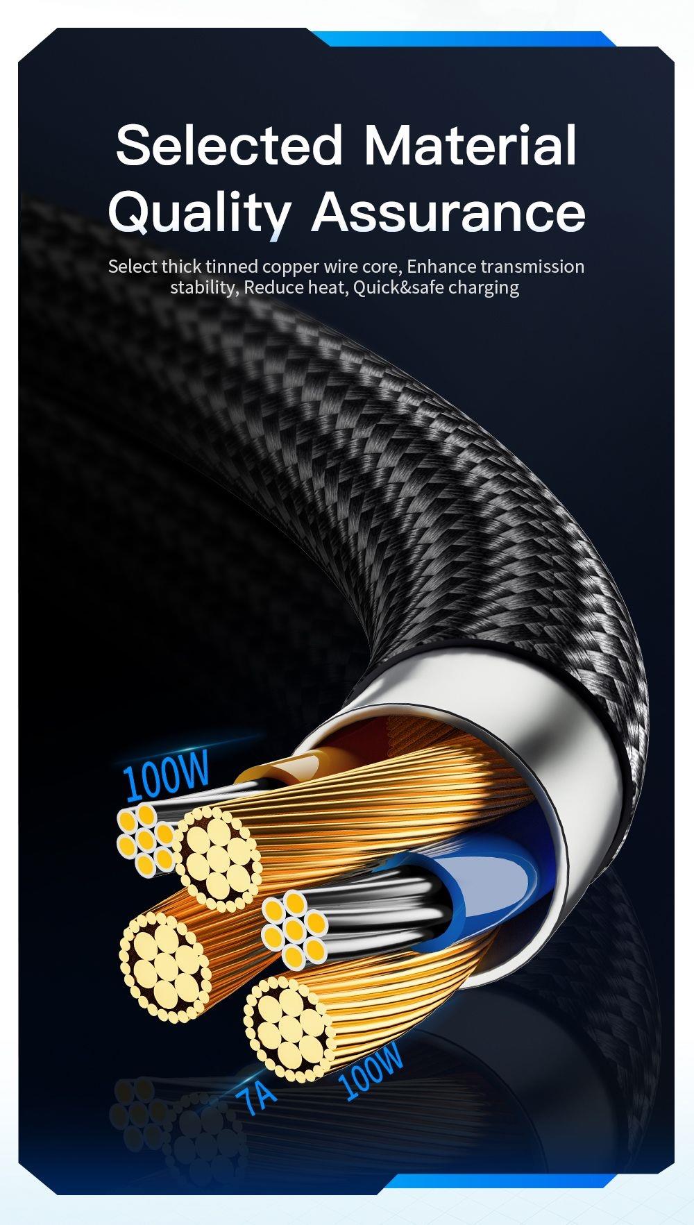 Essager 7A USB Type-C Cable with Digital Display, PD 100W Fast Charge, 1m Cable, for Huawei Xiaomi Samsung OPPO Fast Charging Smartphones