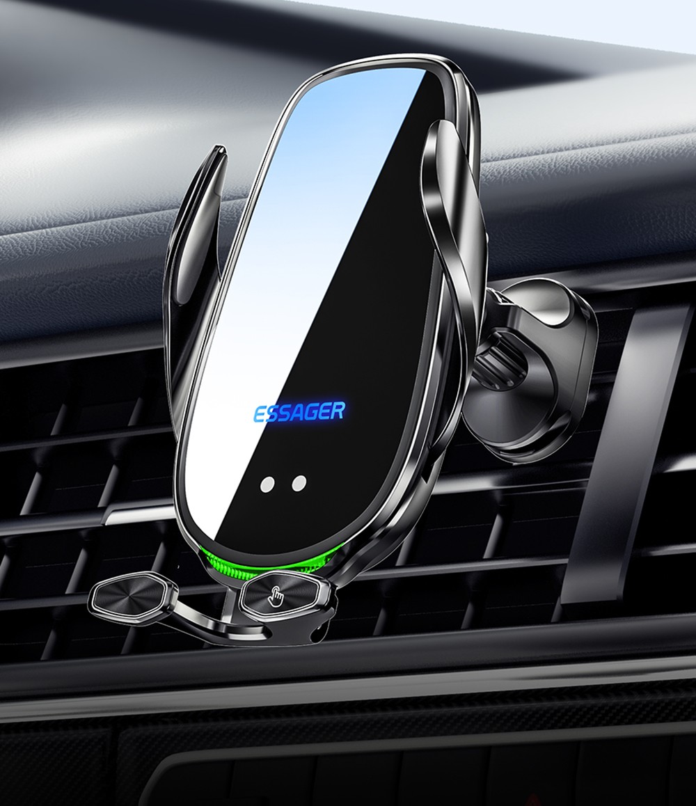 Essager Qi 15W Wireless Charger Car Phone Holder, Air Outlet Mount, for iPhone 14 13 12 X Pro Max / Xiaomi Huawei Fast Charging