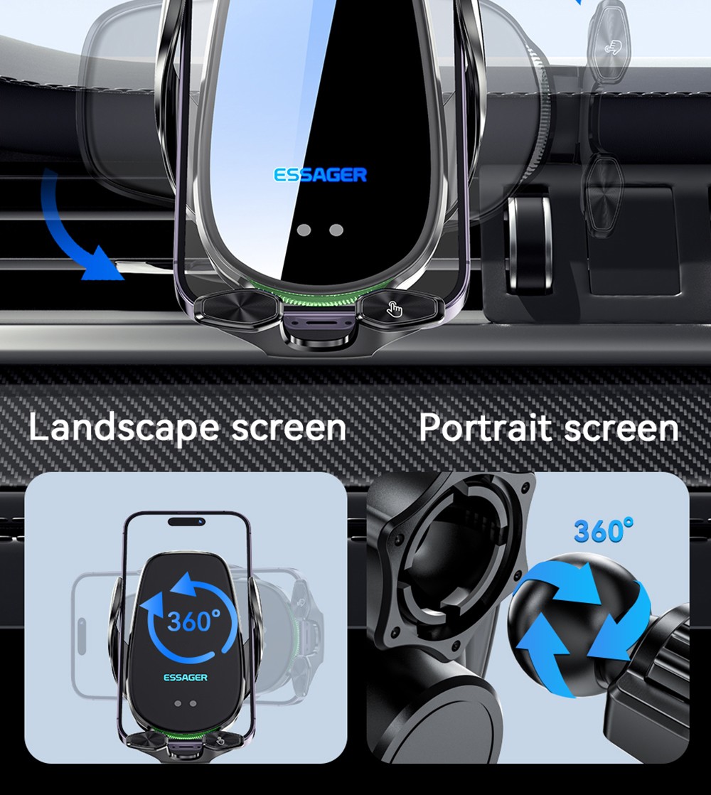 Essager Qi 15W Wireless Charger Car Phone Holder, Air Outlet Mount, for iPhone 14 13 12 X Pro Max / Xiaomi Huawei Fast Charging