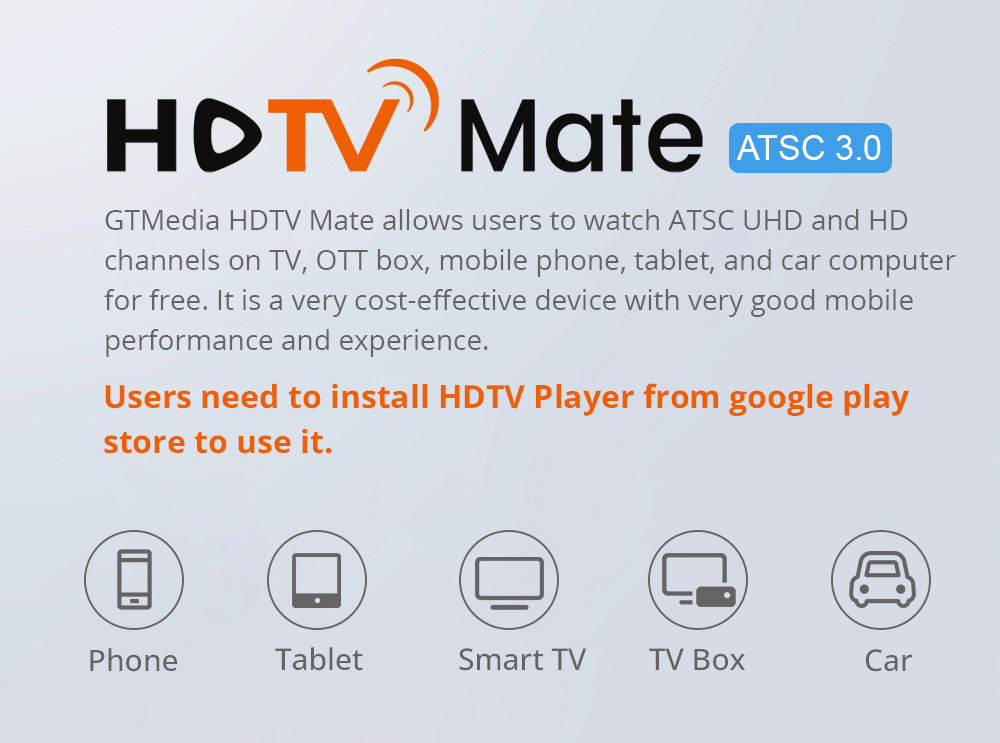 GTMEDIA HDTV Mate TV Stick, Support DVR Recording & Playback, External USB/TF DVR, 4K UHD USB 3.0 Interface, ATSC 3.0/1.0 TV Tuner for Android 9.0 and above TV/TV Box/PC/Laptop/Phone