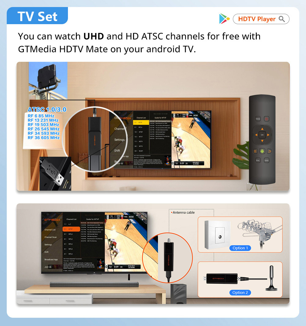 GTMEDIA HDTV Mate TV Stick, Support DVR Recording & Playback, External USB/TF DVR, 4K UHD USB 3.0 Interface, ATSC 3.0/1.0 TV Tuner for Android 9.0 and above TV/TV Box/PC/Laptop/Phone