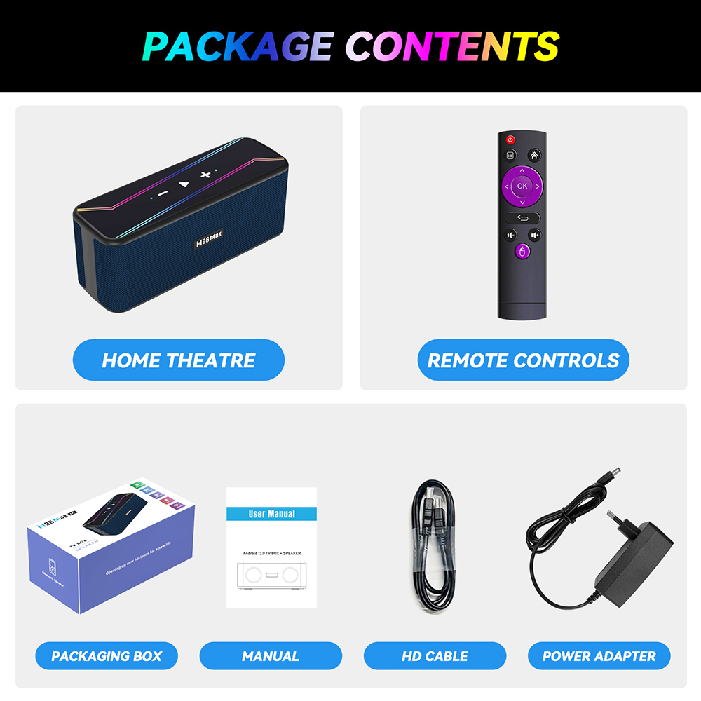 H96 Max M7 TV Box Media Player Speaker, RK3528 Quad-core, 4GB+32GB, Android 13, Bluetooth 5.1, 2.4G/5G Dual-band WiFi, 1*HDMI 1*DC 1*TF Card Slot 1*USB 2.0 - EU Plug