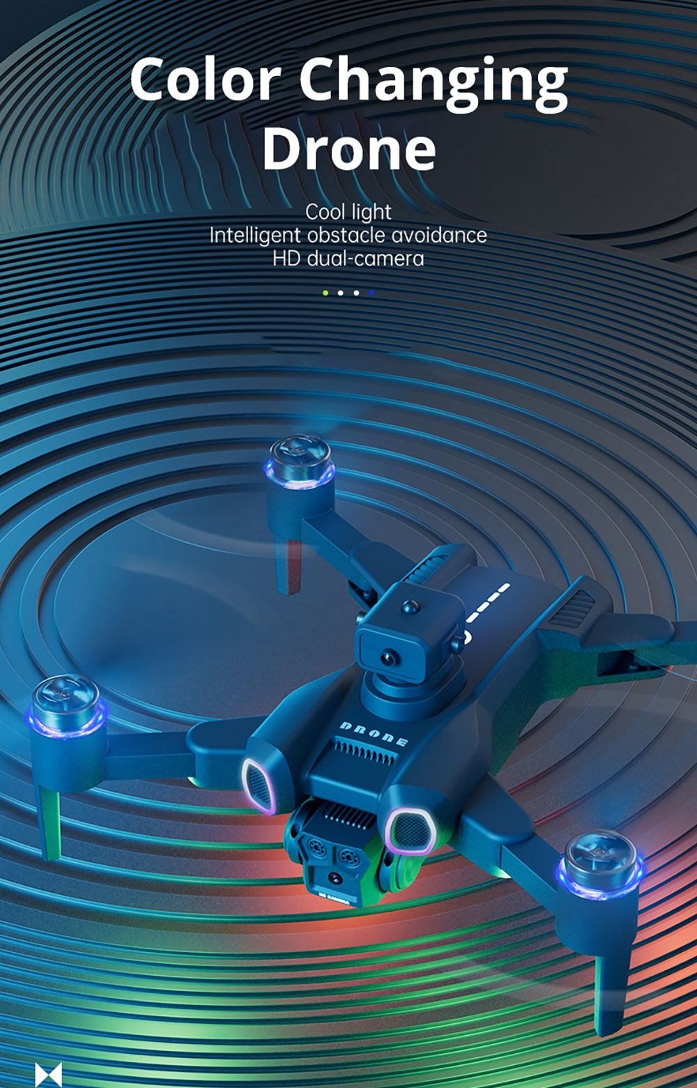 JJRC H117 Color Changing Drone, HD Dual Camera, Optical Flow Positioning, APP Control - 1 Battery, Black