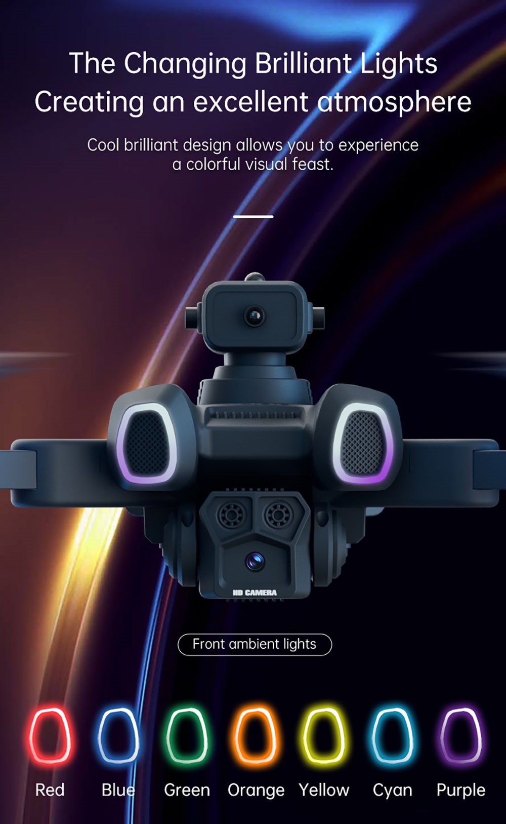 JJRC H117 Color Changing Drone, HD Dual Camera, Optical Flow Positioning, APP Control - 1 Battery, Black