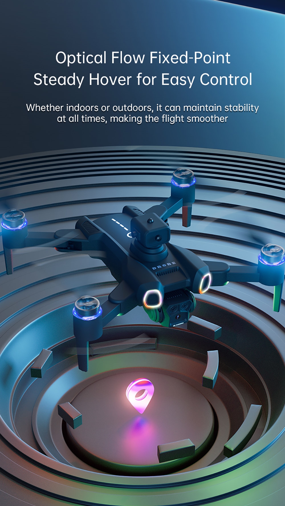 JJRC H117 Color Changing Drone, HD Dual Camera, Optical Flow Positioning, APP Control - 1 Battery, Black