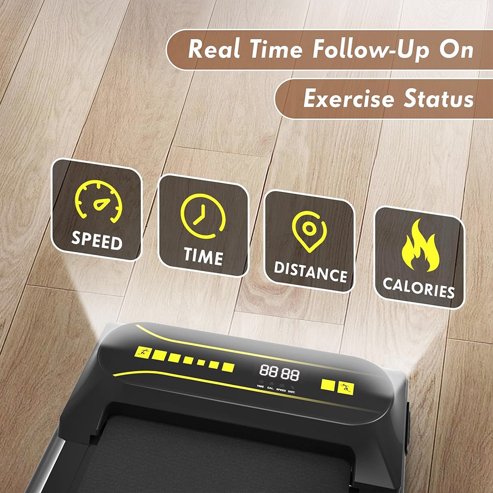 KRD Q22 Walking Pad Under Desk Treadmill, 2.25HP Motor, 265 lbs Weight Capacity, 1-6KM/H Speed, P1-P12 Program, Remote Control, LED Display - Black