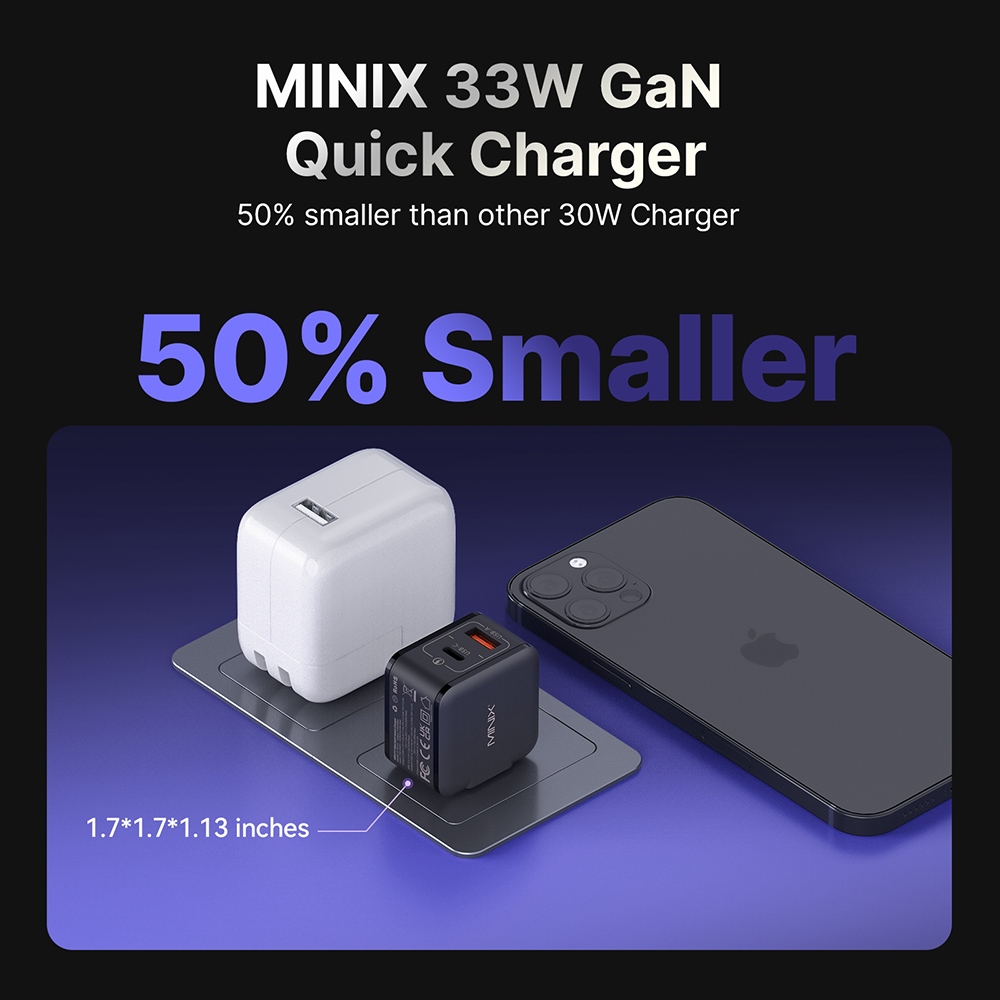 MINIX P1 Mini 33W Adapter Universal Dual Port Charger, 1*USB-A 1*USB-C