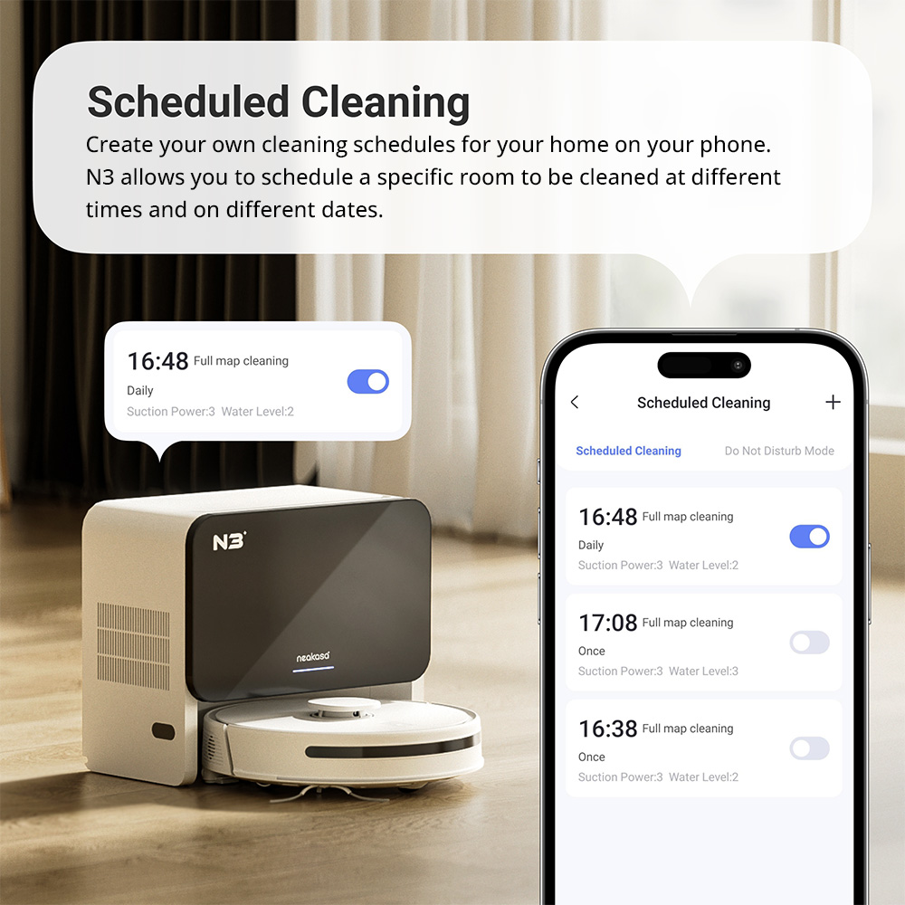 Neakasa NoMo N3 Robot Vacuum Cleaner with Self-Emptying Station, 4000Pa Suction, LDS + SLAM Navigation, 2.5L Dustbin, 5200mAh Battery, 320 Mins Max Runtime, Multi-Floor Mapping, App/Voice Control