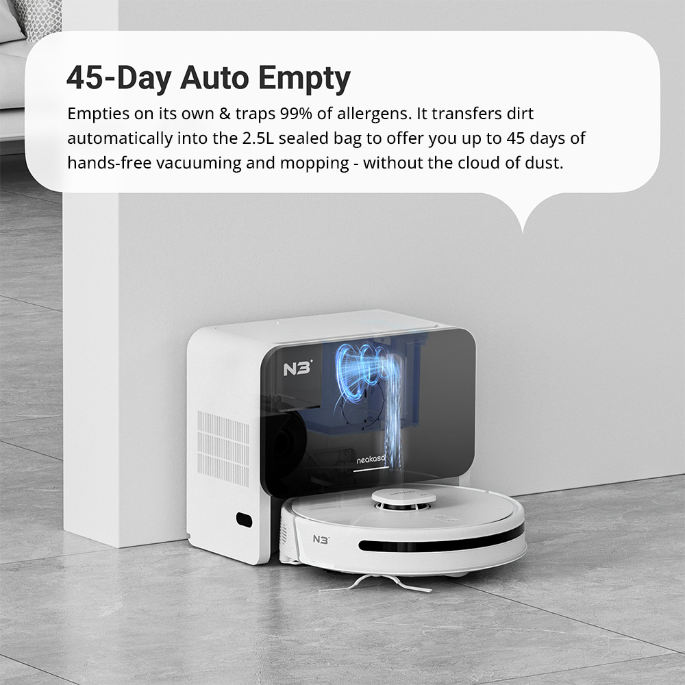 Neakasa NoMo N3 Robot Vacuum Cleaner with Self-Emptying Station, 4000Pa Suction, LDS + SLAM Navigation, 2.5L Dustbin, 5200mAh Battery, 320 Mins Max Runtime, Multi-Floor Mapping, App/Voice Control