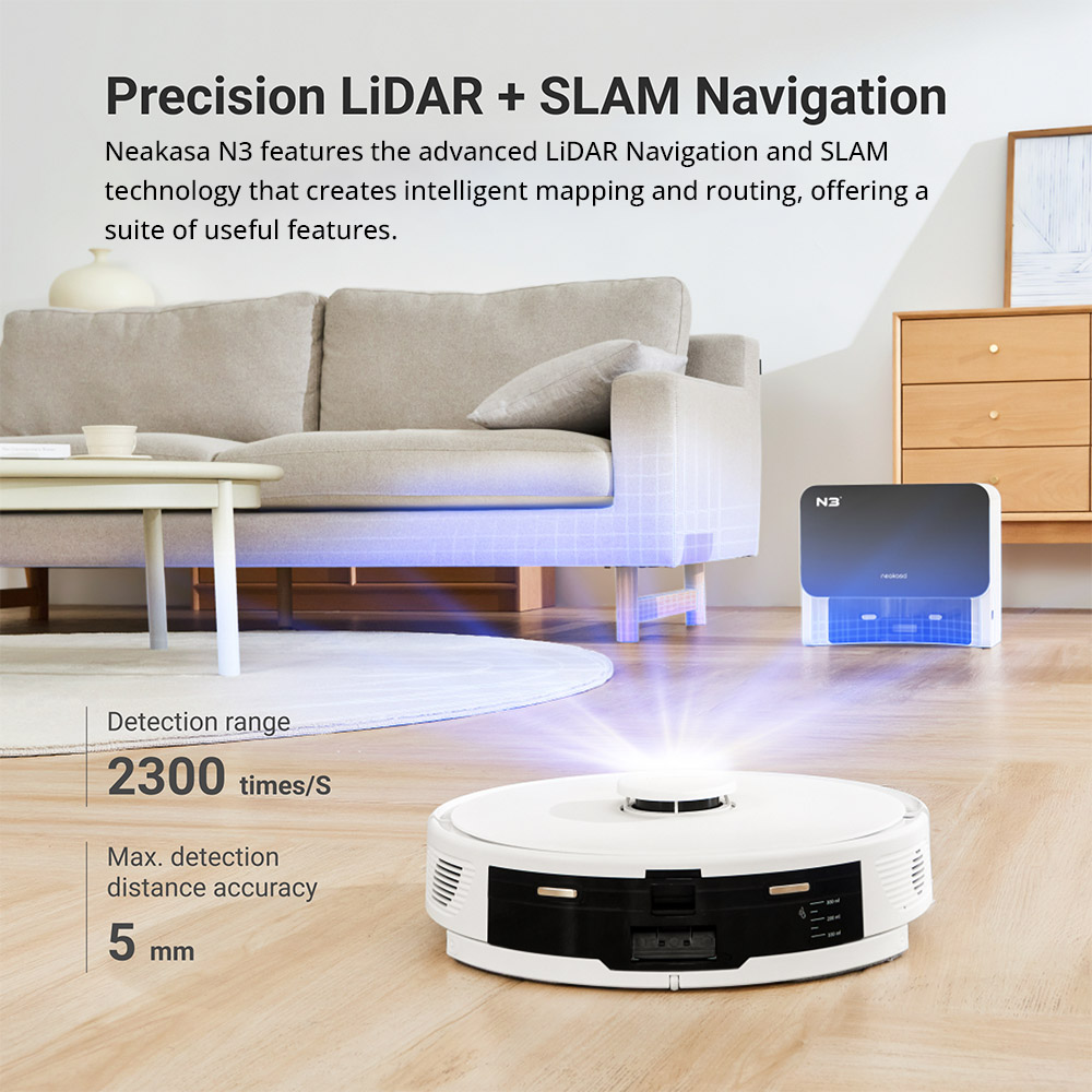 Neakasa NoMo N3 Robot Vacuum Cleaner with Self-Emptying Station, 4000Pa Suction, LDS + SLAM Navigation, 2.5L Dustbin, 5200mAh Battery, 320 Mins Max Runtime, Multi-Floor Mapping, App/Voice Control