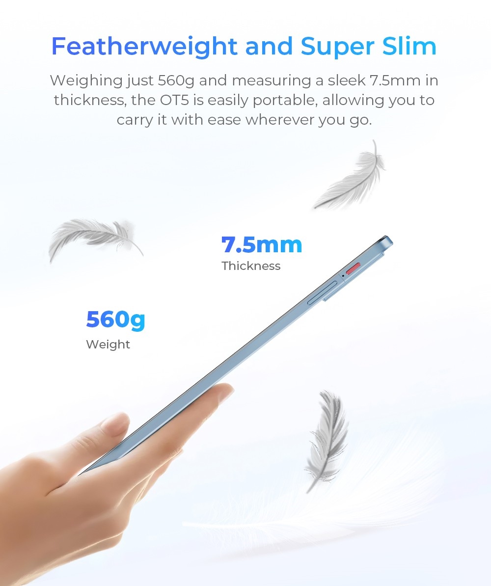 OUKITEL OT5 12-Inch Tablet, Android 13, 2000x1200 IPS Screen, MediaTek Helio G99, 12GB RAM 256GB ROM, 11000mAh Battery, Support Dual SIM Card, GPS/GLONASS/BDS/Galileo, 8MP Front Camera+16MP Main Camera+2MP Macro Camera, Bluetooth 5.2 - Blue