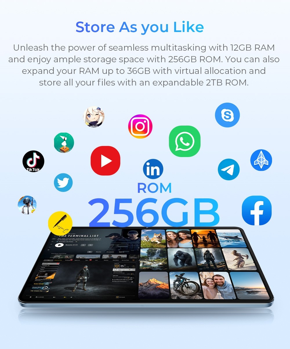 OUKITEL OT5 12-Inch Tablet, Android 13, 2000x1200 IPS Screen, MediaTek Helio G99, 12GB RAM 256GB ROM, 11000mAh Battery, Support Dual SIM Card, GPS/GLONASS/BDS/Galileo, 8MP Front Camera+16MP Main Camera+2MP Macro Camera, Bluetooth 5.2 - Green