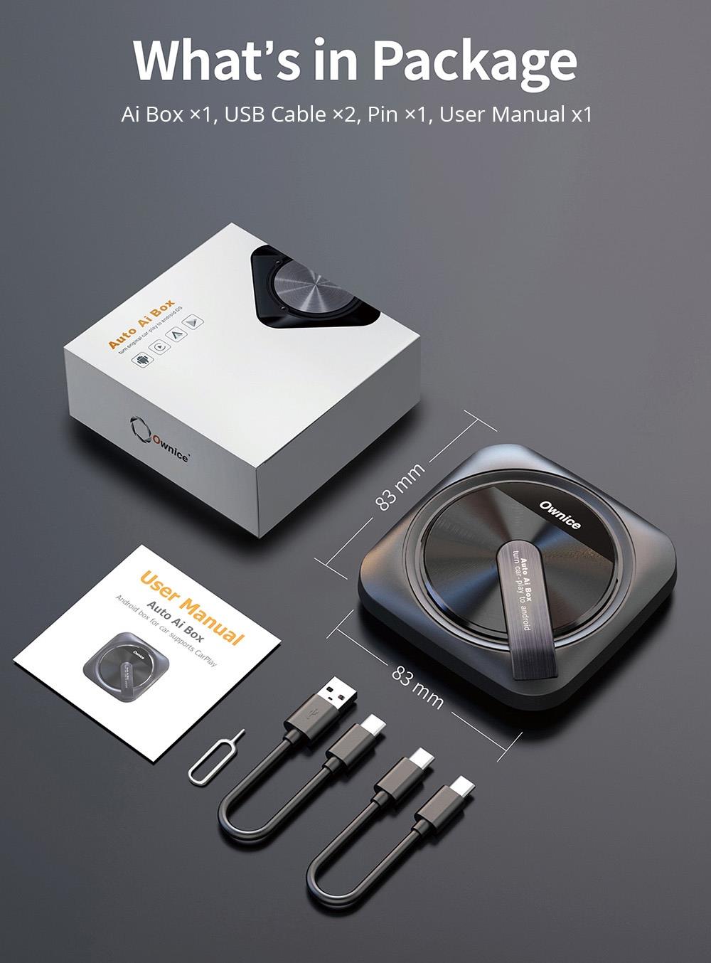 Ownice A1 Wired to Wireless Android Auto Ai Box, 4G LTE Network, GPS, Support Split Screen, for Original Car with Wired CarPlay, EAU Version