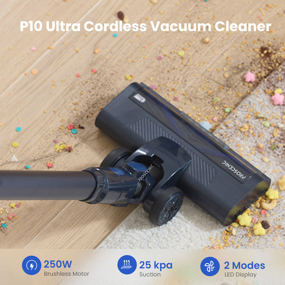 Proscenic P10 Ultra Cordless Vacuum Cleaner, 25KPa Suction, 600ml Dustbin, 5-Stage Filtration System, 2200mAh Detachable Battery, Up to 45 Mins Runtime, Flexible Floor Brush, LED Headlights