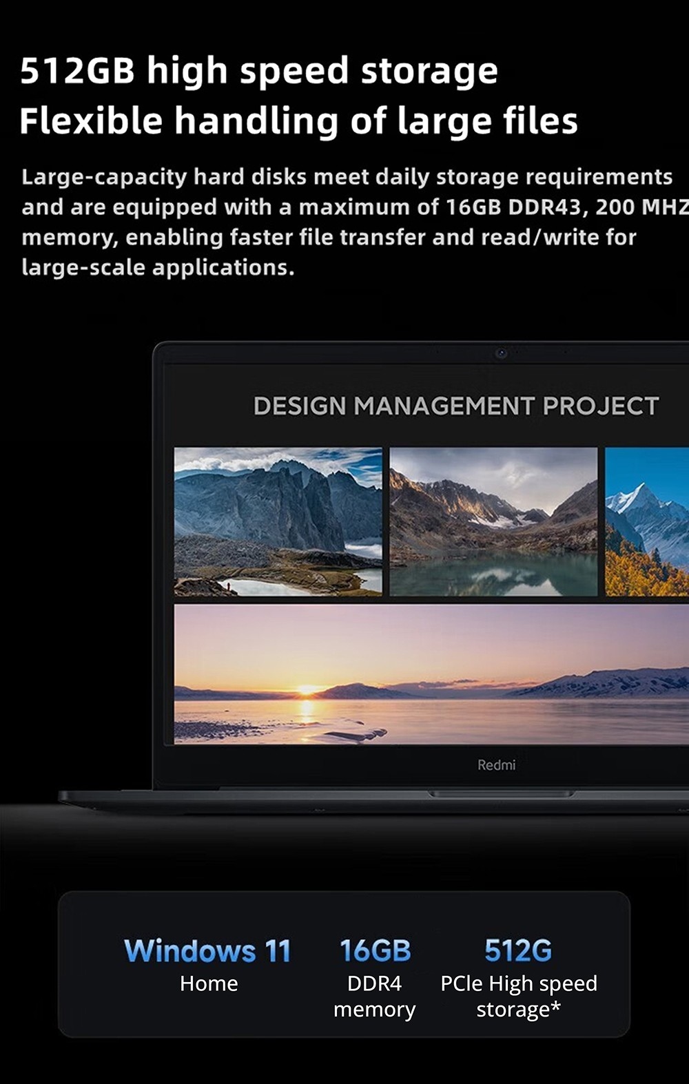 Redmi Book 15E Laptop, 15.6 inch 1920x1080 HD Screen, Intel Core i7-11390H 4 Cores 5.0GHz, 16GB DDR4 RAM 512GB SSD, WiFi5 Bluetooth5.2, 46Wh Battery, 1*HDMI 2*USB 3.2 1*USB 2.0 1*Ethernet port 1*Card reader 1*3.5mm Headphone Jack, Full-size Keyboard