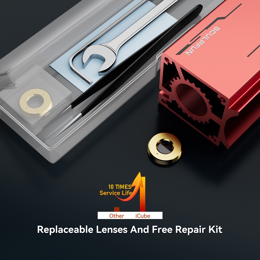 SCULPFUN iCube Pro Max 10W Laser Engraver, 0.08mm Laser Spot, 10000mm/min Engraving Speed, 32-bit Motherboard, Replaceable Lens, Smoke Filter, Temperature Alarm, App Connection, 120x120mm - US Plug