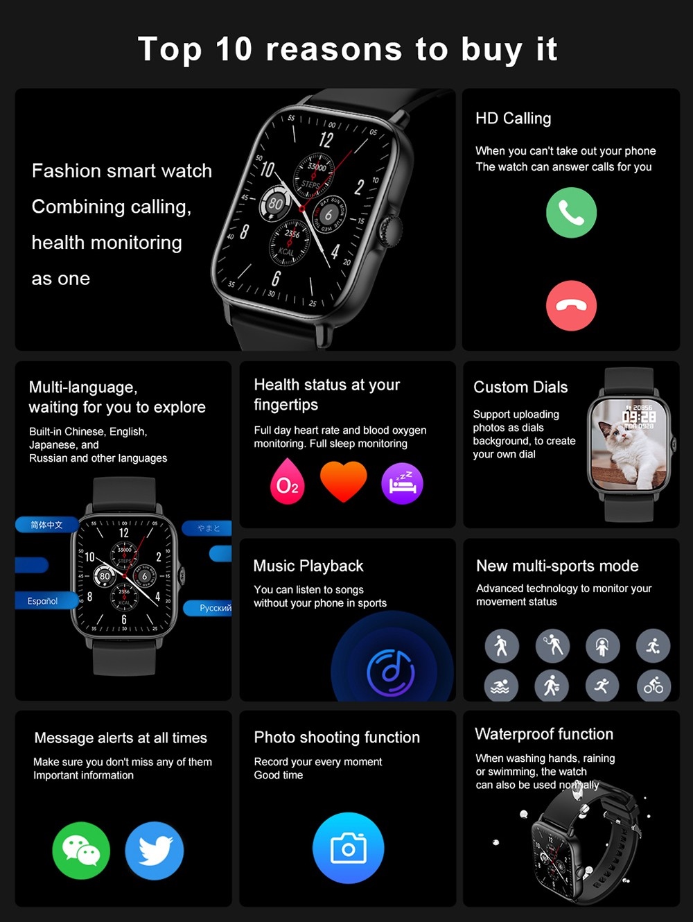 T12 Smartwatch 1.81'' Large Screen Sports Heart Rate Blood Oxygen Sleep Monitoring Bluetooth Calling - Red