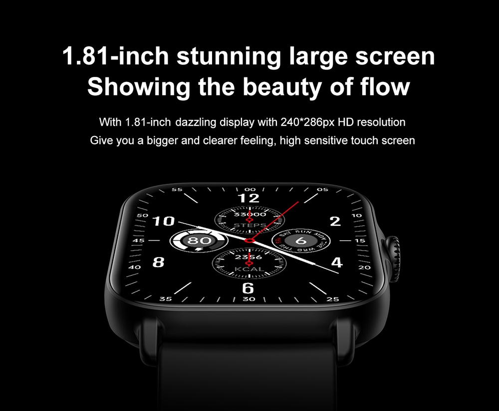 T12 Smartwatch 1.81'' Large Screen Sports Heart Rate Blood Oxygen Sleep Monitoring Bluetooth Calling - Red