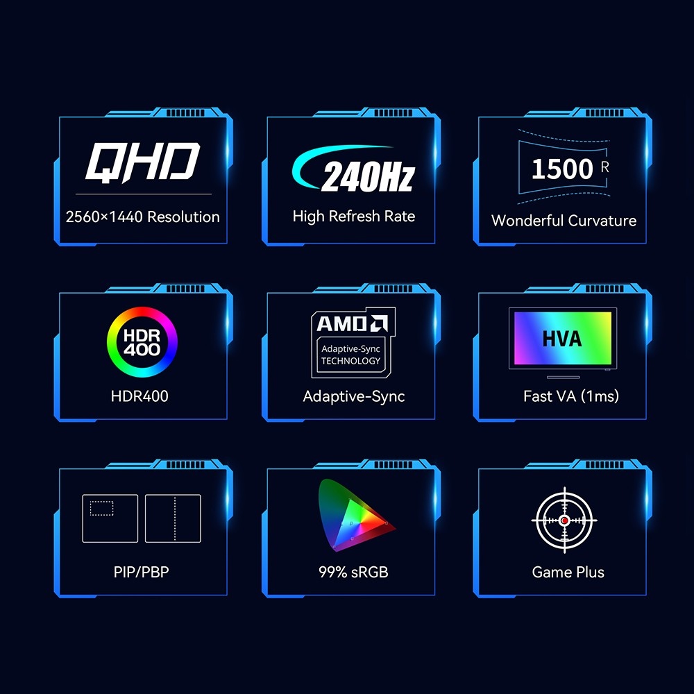 TITAN ARMY C32C1S Gaming Monitor, 31.5-inch 2560x1440 2K 1500R Curved Screen, 240Hz Refresh Rate, HDR400 Brightness, 1ms MPRT, Adaptive Sync, 99% sRGB, Support PIP & PBP Display, Low Blue Light