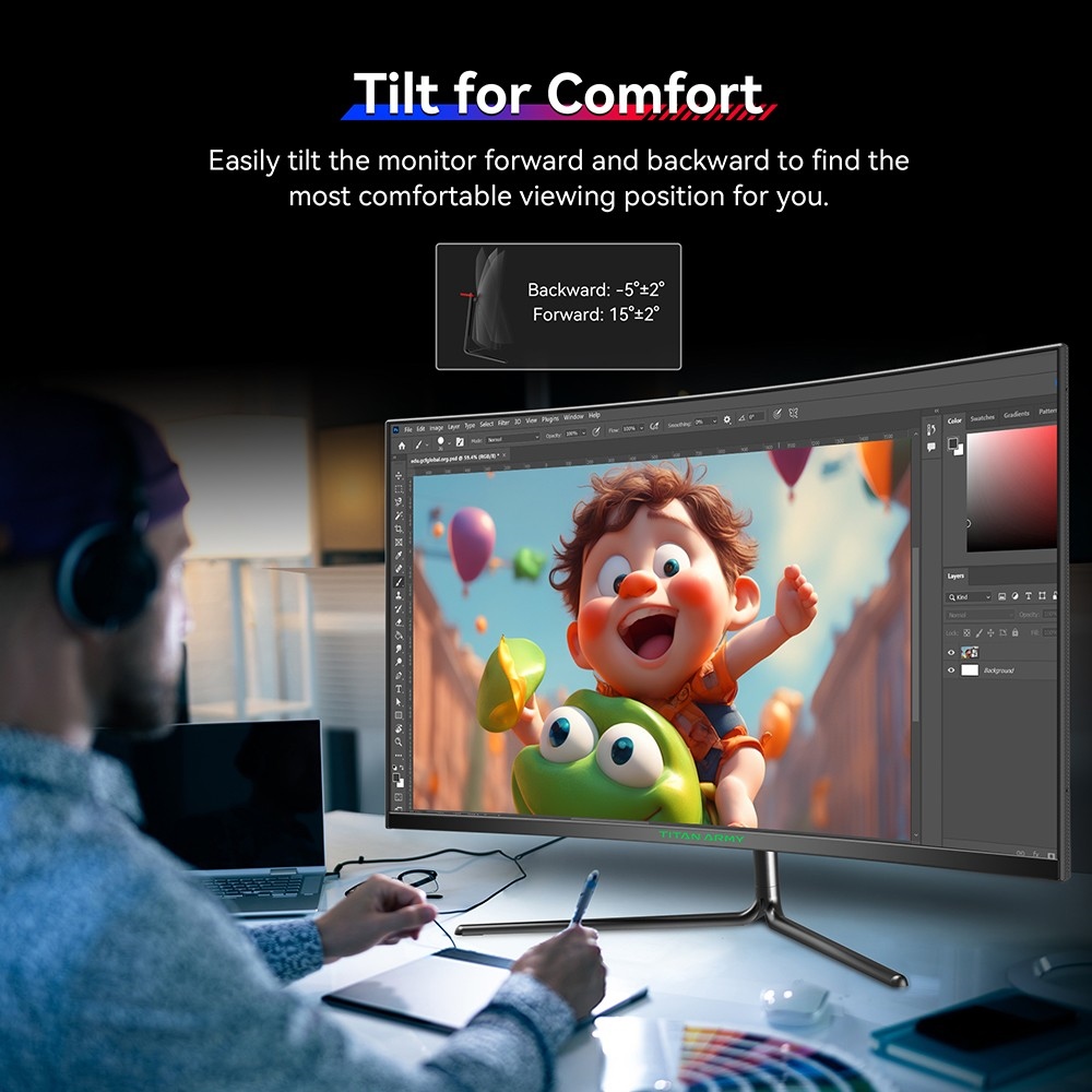 TITAN ARMY C32C1S Gaming Monitor, 31.5-inch 2560x1440 2K 1500R Curved Screen, 240Hz Refresh Rate, HDR400 Brightness, 1ms MPRT, Adaptive Sync, 99% sRGB, Support PIP & PBP Display, Low Blue Light
