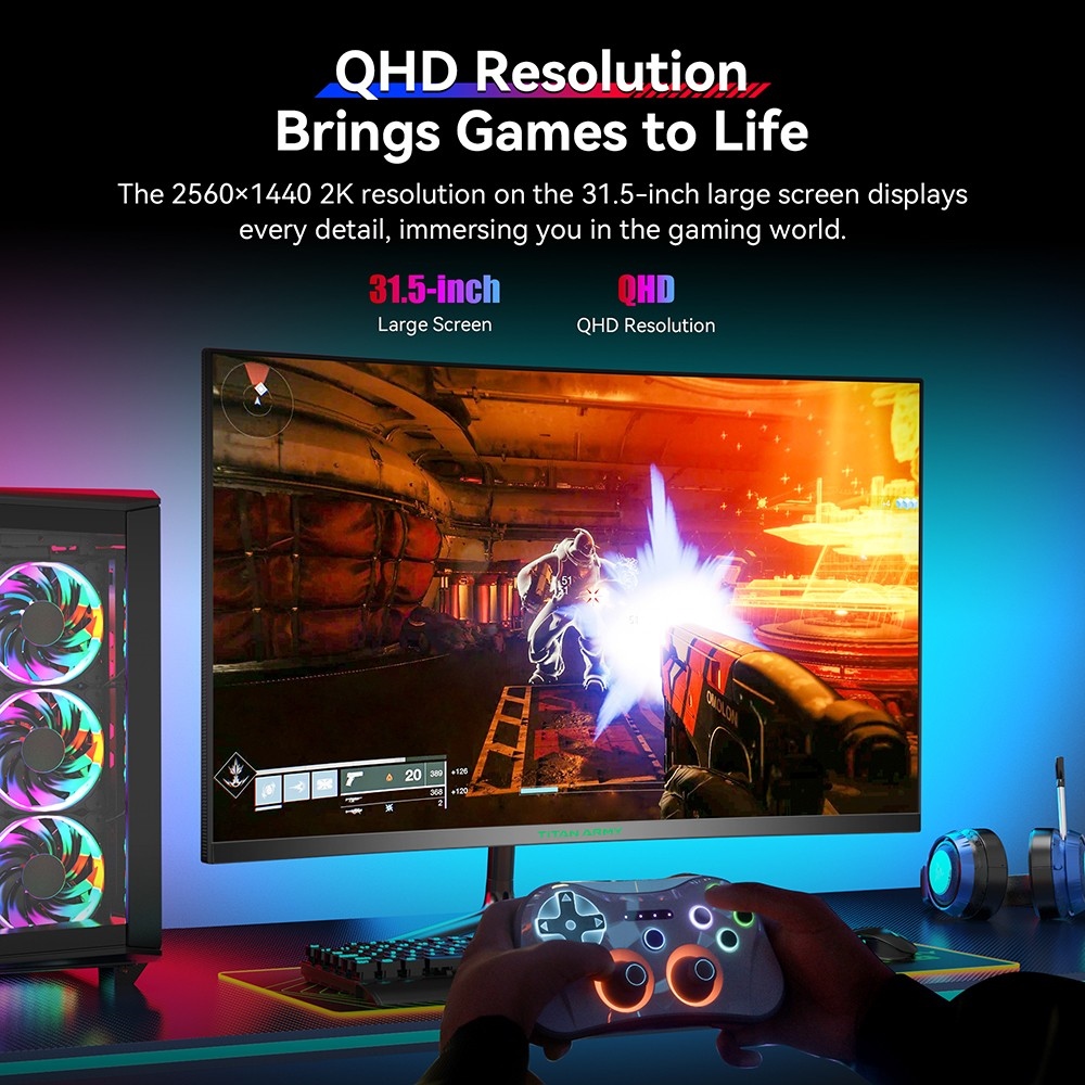 TITAN ARMY C32C1S Gaming Monitor, 31.5-inch 2560x1440 2K 1500R Curved Screen, 240Hz Refresh Rate, HDR400 Brightness, 1ms MPRT, Adaptive Sync, 99% sRGB, Support PIP & PBP Display, Low Blue Light