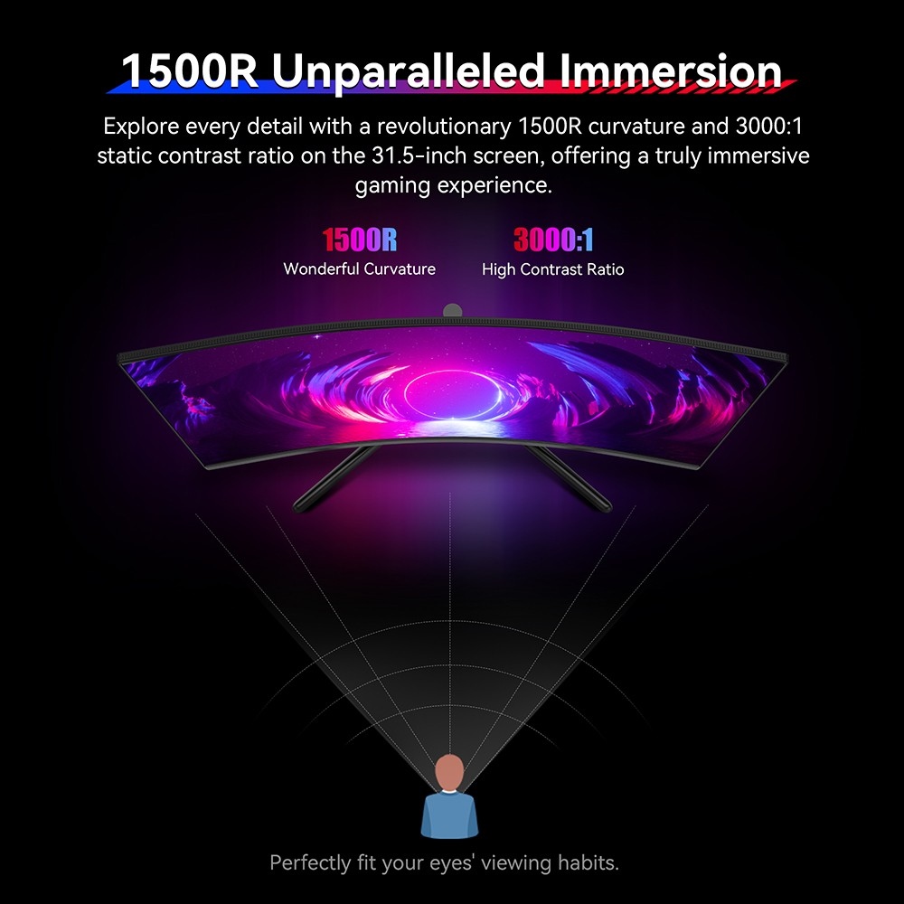 TITAN ARMY C32C1S Gaming Monitor, 31.5-inch 2560x1440 2K 1500R Curved Screen, 240Hz Refresh Rate, HDR400 Brightness, 1ms MPRT, Adaptive Sync, 99% sRGB, Support PIP & PBP Display, Low Blue Light