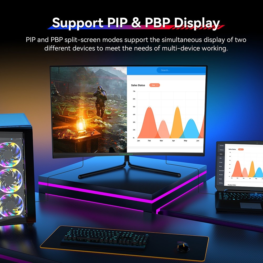 TITAN ARMY C32C1S Gaming Monitor, 31.5-inch 2560x1440 2K 1500R Curved Screen, 240Hz Refresh Rate, HDR400 Brightness, 1ms MPRT, Adaptive Sync, 99% sRGB, Support PIP & PBP Display, Low Blue Light